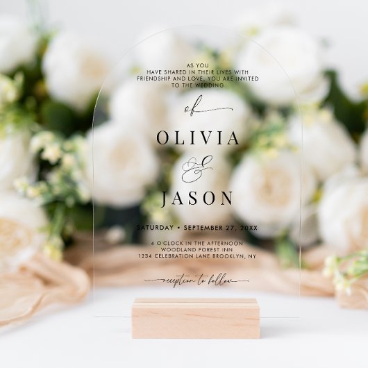 Moderner romantischer Drehbuch-Schwarz-weißer Hoch Acryleinladungen