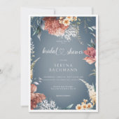 Moderner Romantischer Garten Blumenblauer Brautpar Einladung (Vorderseite)
