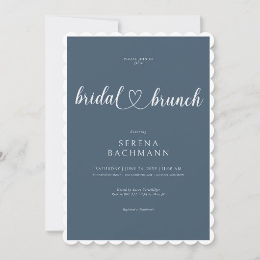 Moderner romantischer Minimal Blue Bridal Brunch Einladung (Vorderseite)