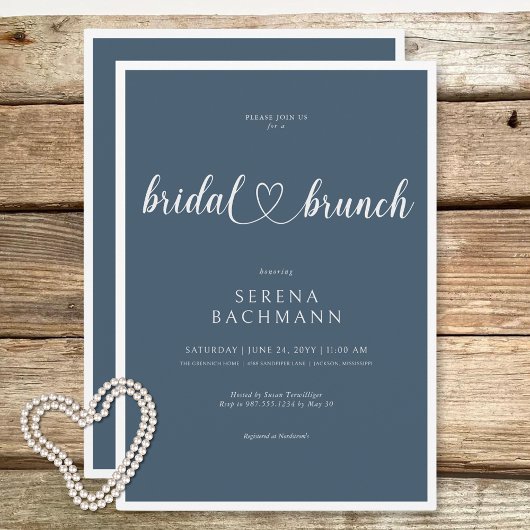 Moderner romantischer Minimal Blue Bridal Brunch Einladung