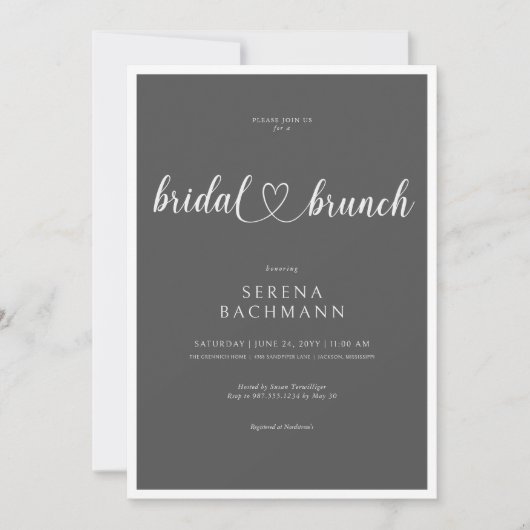Moderner romantischer Minimal Gray Bridal Brunch Einladung (Vorderseite)