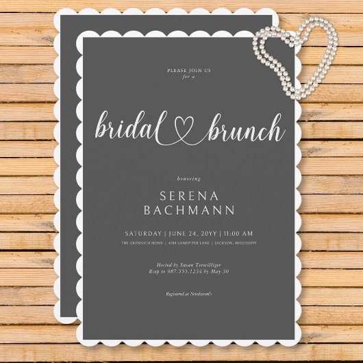 Moderner romantischer Minimal Gray Bridal Brunch Einladung