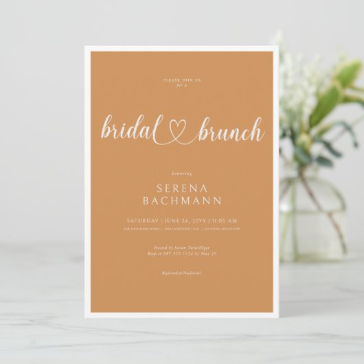 Moderner romantischer Minimal Rust Bridal Brunch Einladung (Stehend Vorderseite)