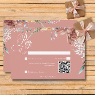 Moderner romantischer Rosa Garten Blumenkode QR Co RSVP Karte