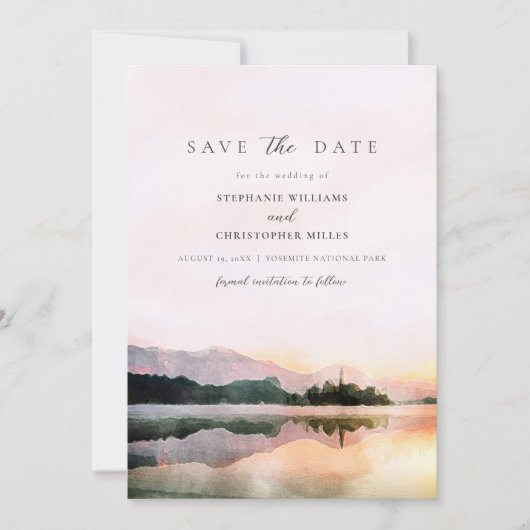 moderner romantischer Sonnenuntergang Save the Dat Einladung (Vorderseite)