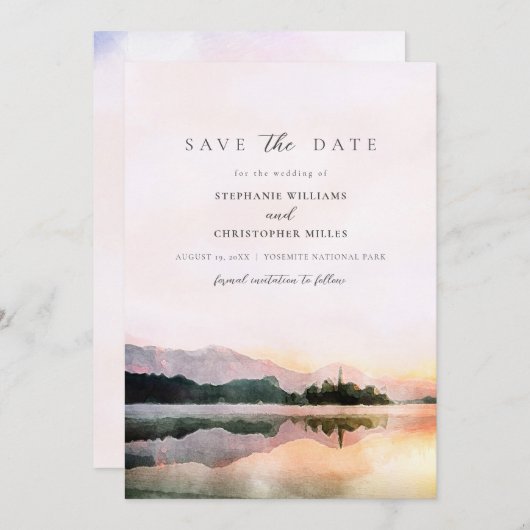 moderner romantischer Sonnenuntergang Save the Dat Einladung (Vorne/Hinten)