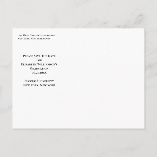 Moderner rosa Abschluss Save the Date Ankündigungspostkarte (Rückseite)