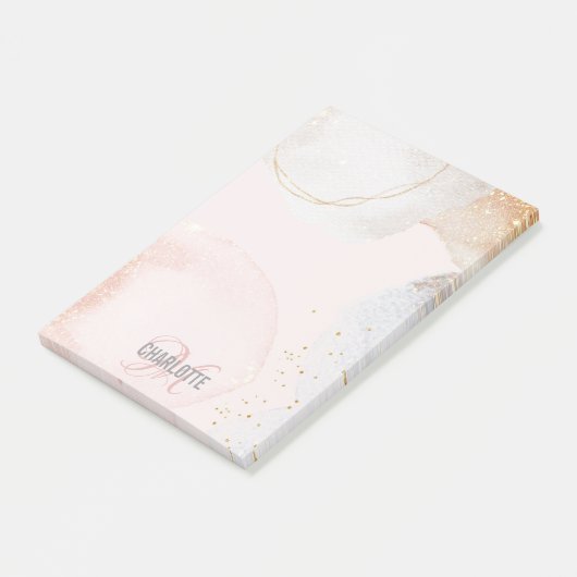 Moderner Rosa abstrakter Monogramm-Name Post-it Klebezettel (angewinkelt)