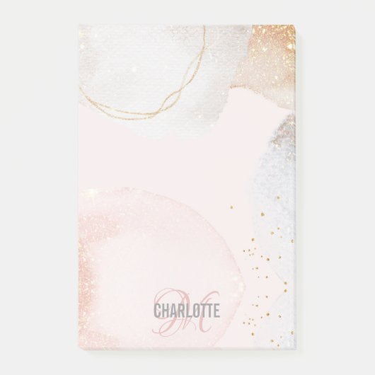 Moderner Rosa abstrakter Monogramm-Name Post-it Klebezettel (Vorderseite)