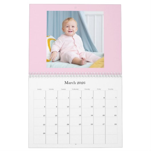 Moderner rosa Baby-Mädchen-Familien-Fotokalender 2 Kalender (Mär 2026)