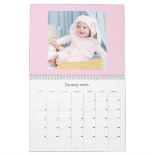 Moderner rosa Baby-Mädchen-Familien-Fotokalender 2 Kalender