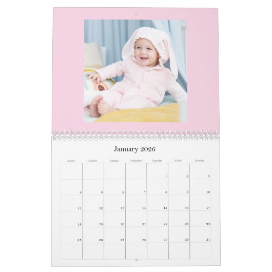 Moderner rosa Baby-Mädchen-Familien-Fotokalender 2 Kalender (Jan 2026)