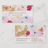 *~* Moderner rosa blaues Blumenmuster Gold Glitzer Visitenkarte (Vorne/Hinten)