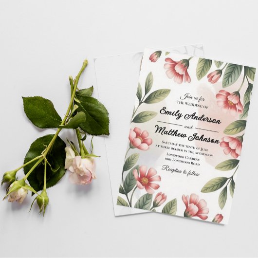 Moderner rosa Blumendesigner lädt zu Hochzeiten ei Einladung