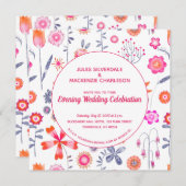 Moderner Rosa Blumengarten Boho Abend Einladung (Vorne/Hinten)