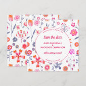 Moderner Rosa Blumengarten Save the Date Einladung (Vorne/Hinten)