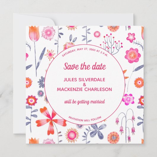 Moderner Rosa Blumengarten Save the Date Einladung (Vorderseite)