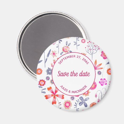 Moderner Rosa Blumengarten Save the Date Magnet (Vorderseite/Rückseite)