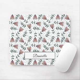 Moderner rosa Blumenmuster-Name Mousepad