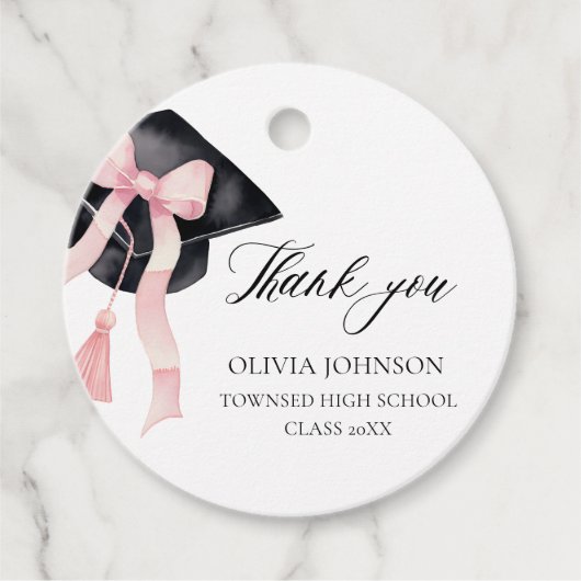 Moderner rosa Bow Coquette Graduation Cap Abschlus Geschenkanhänger (Vorderseite)