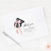 Moderner rosa Bow Coquette Graduation Cap Abschlus Runder Aufkleber (Umschlag)