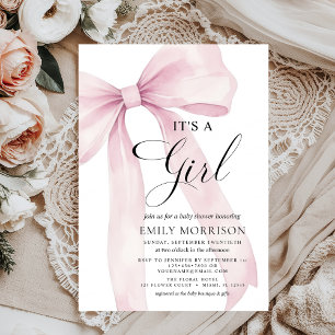 Moderner Rosa Bow Es ist eine Girl Baby Dusche Einladung