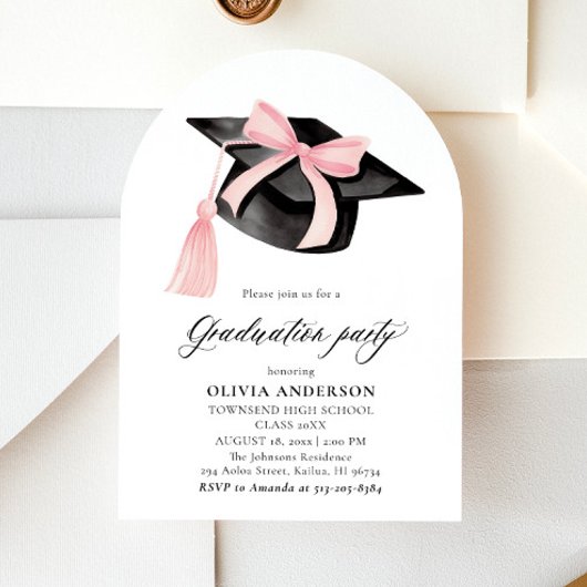 Moderner rosa Bow Graduation Cap Abschluss Arched Einladung