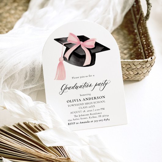 Moderner rosa Bow Graduation Cap Abschluss Arched Einladung