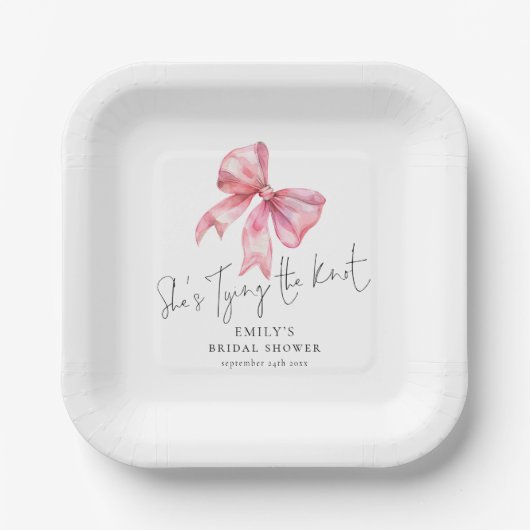 Moderner rosa Bow verbindet das Brautparty des Kno Pappteller (Vorderseite)