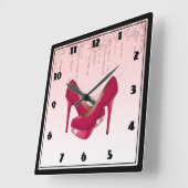 Moderner rosa Bratenfett-Glitzer u. hoher Heels Quadratische Wanduhr (Winkel)