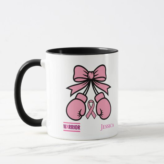 Moderner rosa Brustkrebs Krieger-Individuelle Name Tasse (Links)
