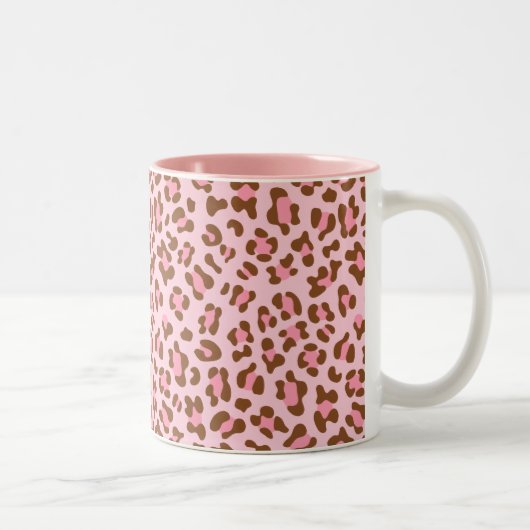 Moderner rosa Choco Tierdruck Girly Zweifarbige Tasse (Rechts)