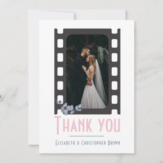 Moderner rosa Film ergänzen Blumenhochzeit Dankeskarte (Vorderseite)