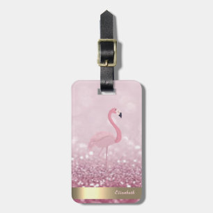 Moderner rosa Flamingo Glitter-Bokeh - Personalisi Gepäckanhänger