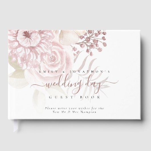 Moderner, rosa Florals Hochzeitstag Gästebuch (Vorderseite)