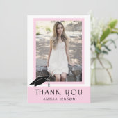 Moderner rosa Foto Abschluss Dankeskarte (Stehend Vorderseite)
