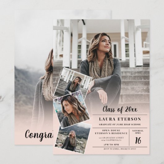 Moderner, rosa Foto-Abschluss Einladung (Vorne/Hinten)