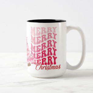 Moderner rosa froher Weihnachtsurlaub Zweifarbige Tasse