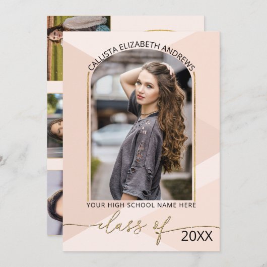 Moderner rosa geometrischer Foto Abschluss Ankündigung (Vorne/Hinten)