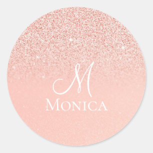 Moderner rosa Glitter funkelt Monogramm Name  Runder Aufkleber