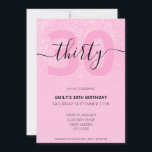 Moderner Rosa Glitzer 30. Geburtstag Einladung<br><div class="desc">Moderne elegante Rosa Glitzer 30. Geburtstag Einladung. Minimalistisches 30. Geburtstag Einladung Design mit eleganten Kalligraphie handgeschriebenen Skript-Schriftart.</div>