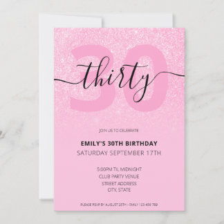 Moderner Rosa Glitzer 30. Geburtstag Einladung