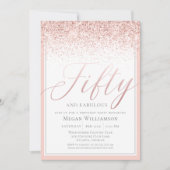 Moderner Rosa Glitzer 50 und wunderschöner Geburts Einladung (Vorderseite)