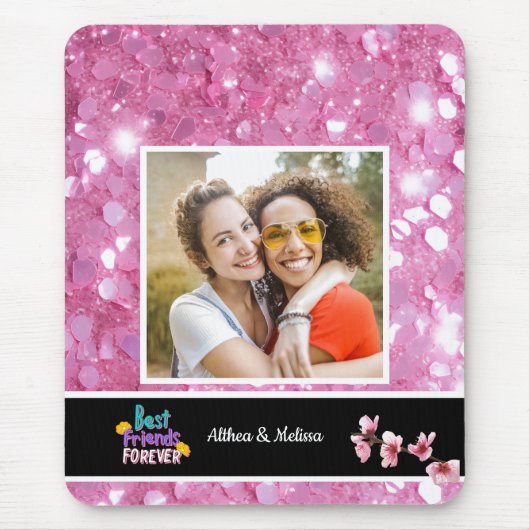 Moderner rosa Glitzer Bester Freund individuell an Mousepad (Vorne)