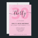 Moderner Rosa Glitzer Elegantes Drehbuch 30. Gebur Einladung<br><div class="desc">Moderne Pastel Pink Glitzer 30. Geburtstag Einladung. Minimalistisches 30. Geburtstag Einladung Design mit eleganten Kalligraphie handgeschriebenen Skript-Schriftart.</div>