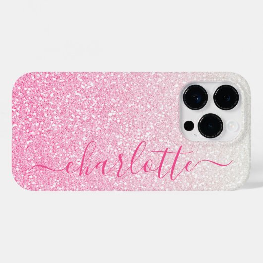 Moderner rosa Glitzer Girly Chic Personalisierter Case-Mate iPhone Hülle (Rückseite (Horizontal))