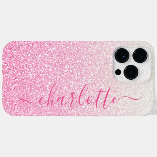 Moderner rosa Glitzer Girly Chic Personalisierter Case-Mate iPhone Hülle (Rückseite (Horizontal))