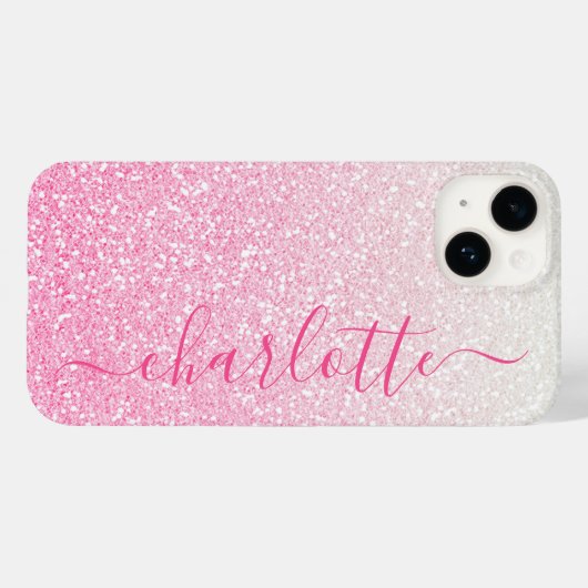 Moderner rosa Glitzer Girly Chic Personalisierter Case-Mate iPhone Hülle (Rückseite (Horizontal))
