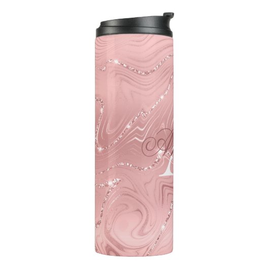 Moderner Rosa Glitzer Girly Monogram Name Th Thermosbecher (Nach links gedreht)
