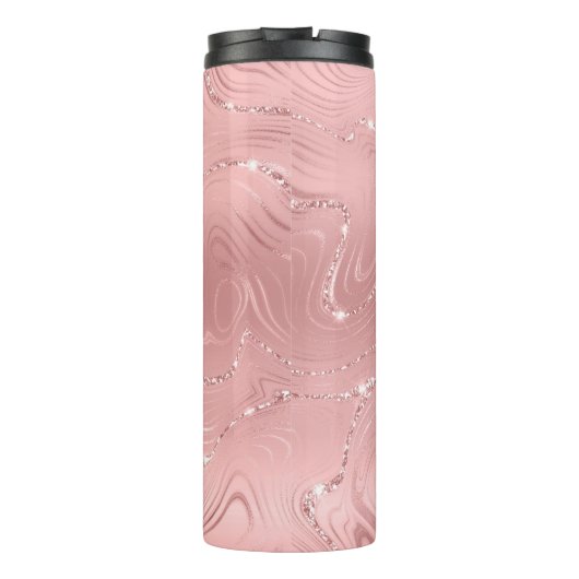 Moderner Rosa Glitzer Girly Monogram Name Th Thermosbecher (Rückseite)